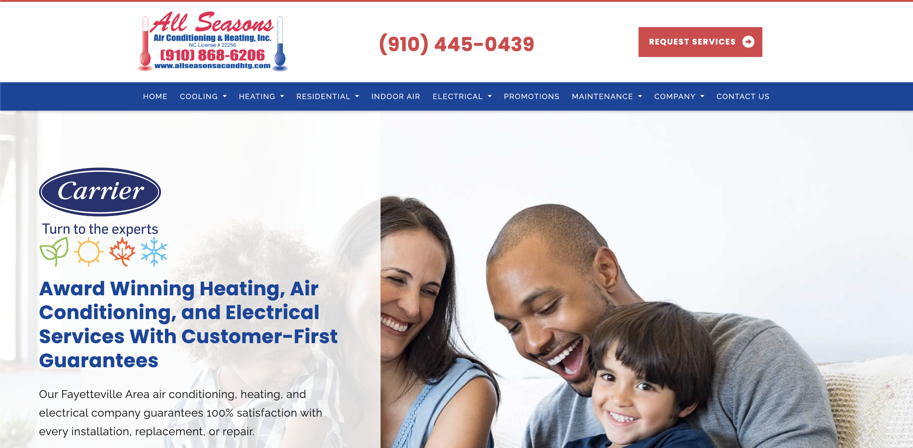 All Seasons AC & Heating website screenshot