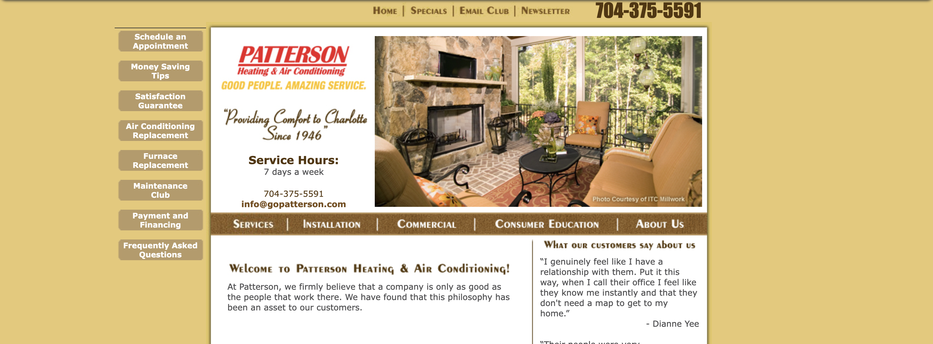 Patterson Heating and Air website screenshot