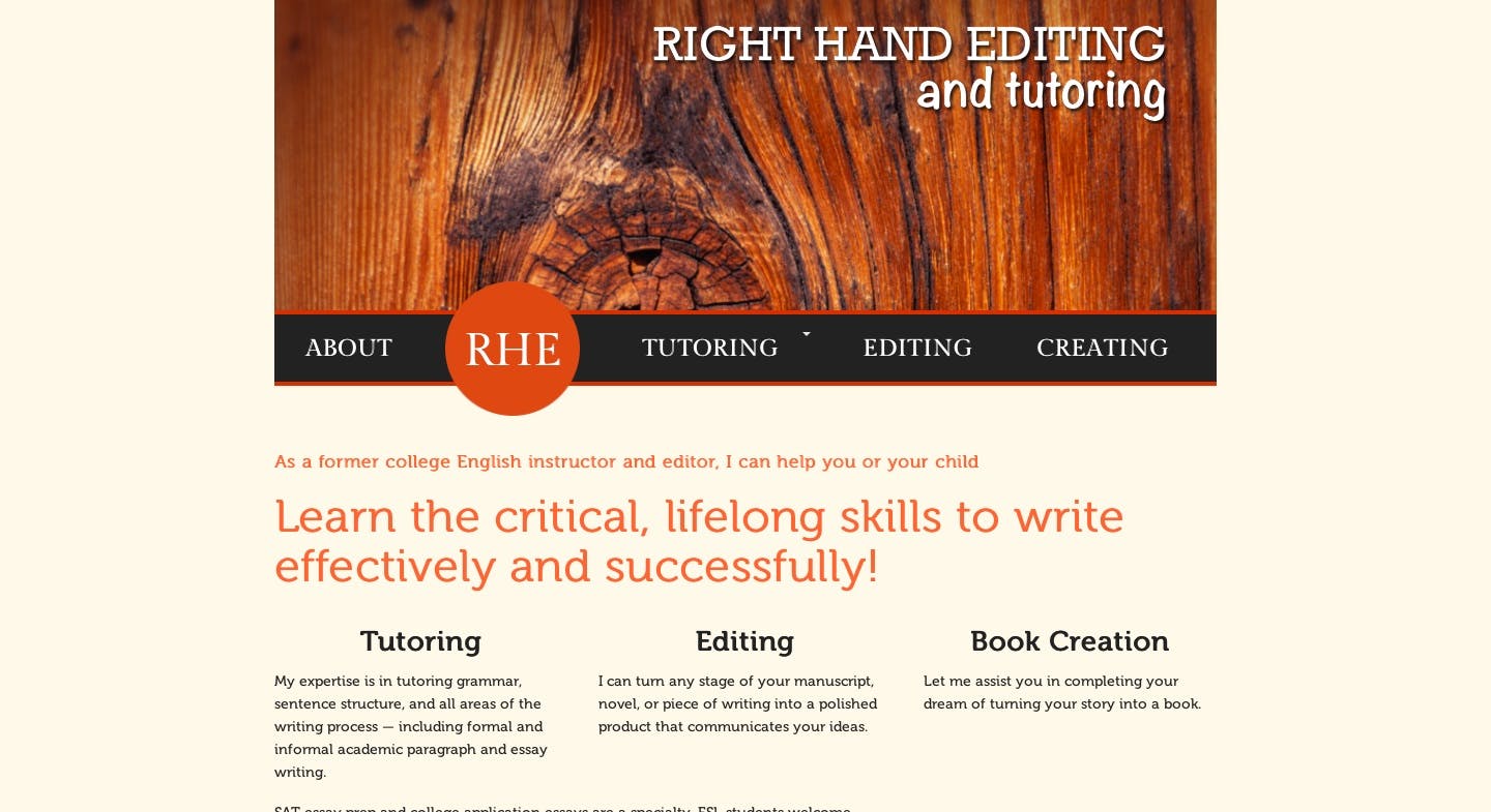 Right Hand Editing website screenshot
